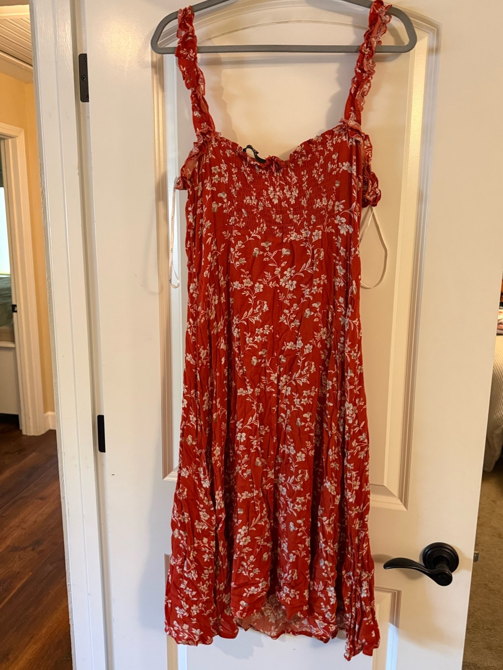 Lulu's Rust Floral Midi Dress with White Print